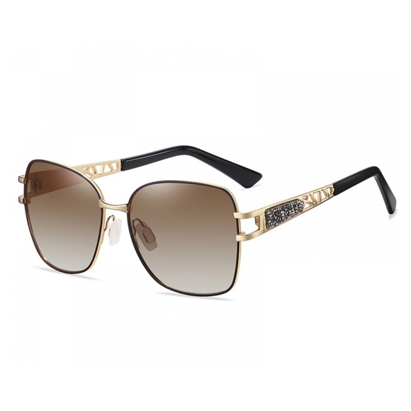 KINGSEVEN Oversized Retro Brown Gradient Crystal Gold Polarized Sunglasses - Picture 3 of 16